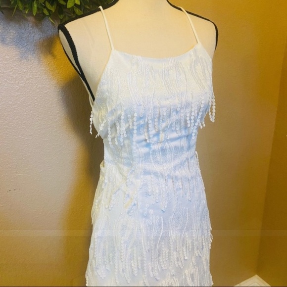 Lulus | Making Magic White Fringe Lace-Up Mini Dress | Medium - Picture 3 of 13